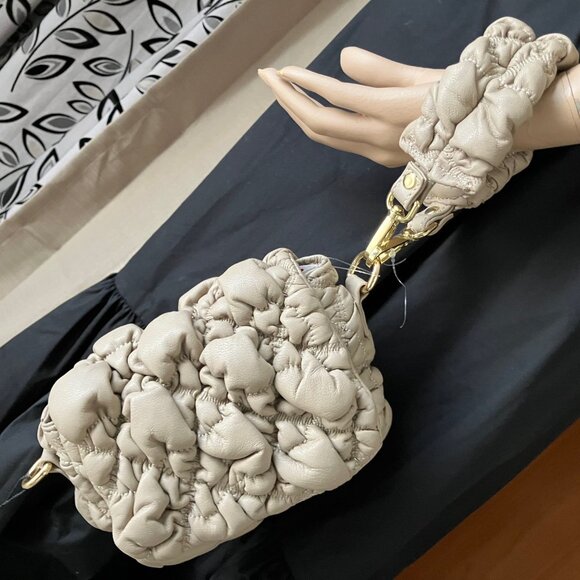 FAB LA VIA SOFT PUFF LEATHER BAG CLUTCH CHAIL STRAP PRADA DUSTBAG MADE IN ITALY - Picture 2 of 12